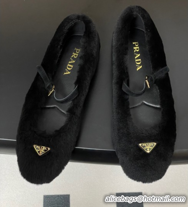 Stylish Prada Shearling ballerinas flat Black 2025 1F159O 1027098