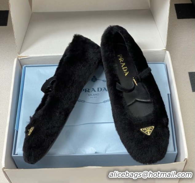 Stylish Prada Shearling ballerinas flat Black 2025 1F159O 1027098