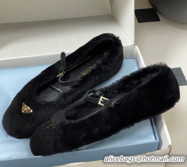 Stylish Prada Shearling ballerinas flat Black 2025 1F159O 1027098