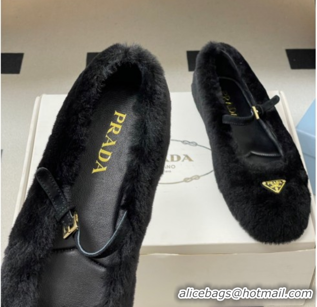 Stylish Prada Shearling ballerinas flat Black 2025 1F159O 1027098