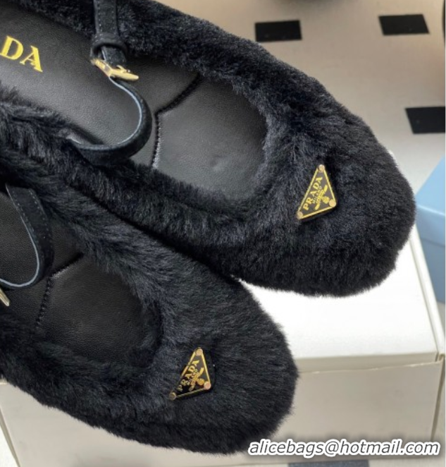 Stylish Prada Shearling ballerinas flat Black 2025 1F159O 1027098