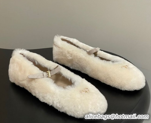 Purchase Prada Shearling ballerinas flat White 2025 1F159O 1027099