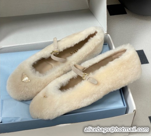Purchase Prada Shearling ballerinas flat White 2025 1F159O 1027099