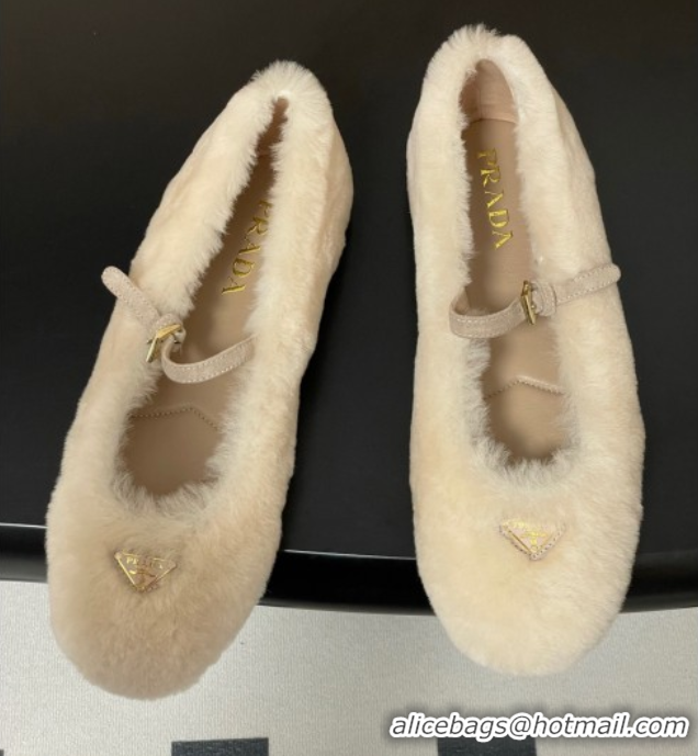 Purchase Prada Shearling ballerinas flat White 2025 1F159O 1027099