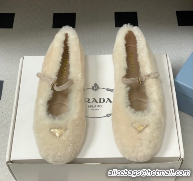 Purchase Prada Shearling ballerinas flat White 2025 1F159O 1027099