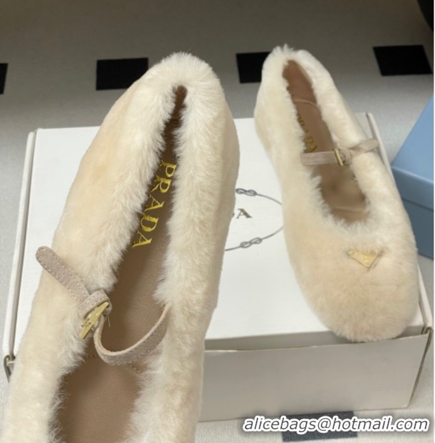 Purchase Prada Shearling ballerinas flat White 2025 1F159O 1027099