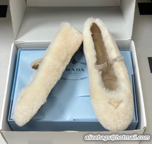 Purchase Prada Shearling ballerinas flat White 2025 1F159O 1027099