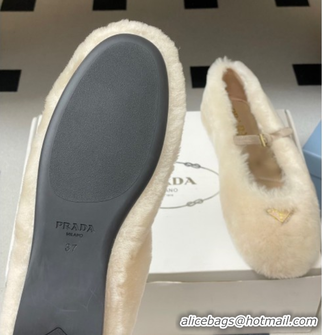 Purchase Prada Shearling ballerinas flat White 2025 1F159O 1027099