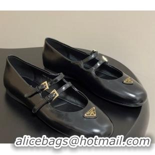 Grade Quality Prada Patent Leather ballerinas flat with Double Buckle Black 2025 1F794N 1027101
