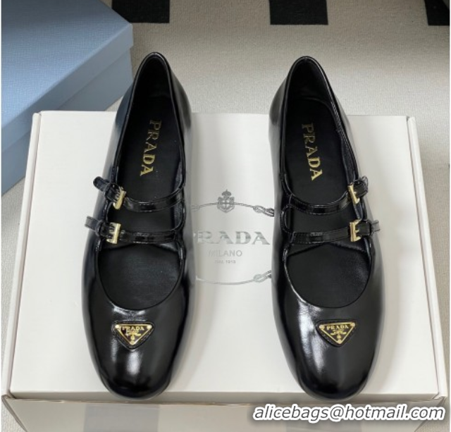 Grade Quality Prada Patent Leather ballerinas flat with Double Buckle Black 2025 1F794N 1027101