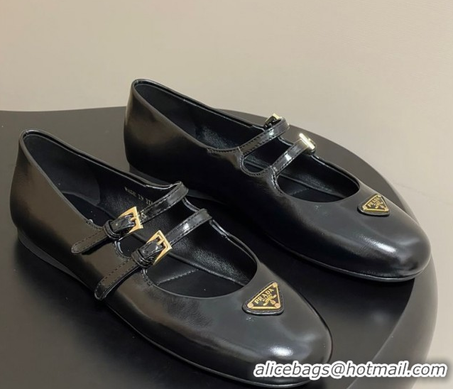 Grade Quality Prada Patent Leather ballerinas flat with Double Buckle Black 2025 1F794N 1027101
