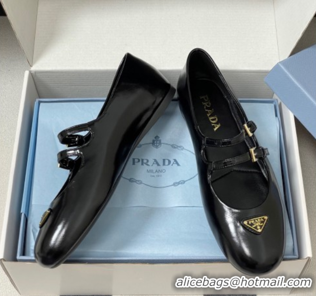 Grade Quality Prada Patent Leather ballerinas flat with Double Buckle Black 2025 1F794N 1027101