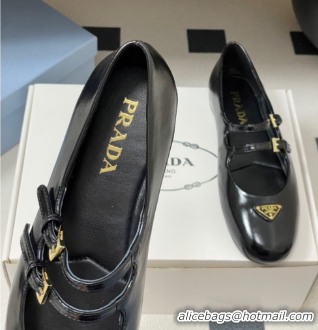 Grade Quality Prada Patent Leather ballerinas flat with Double Buckle Black 2025 1F794N 1027101
