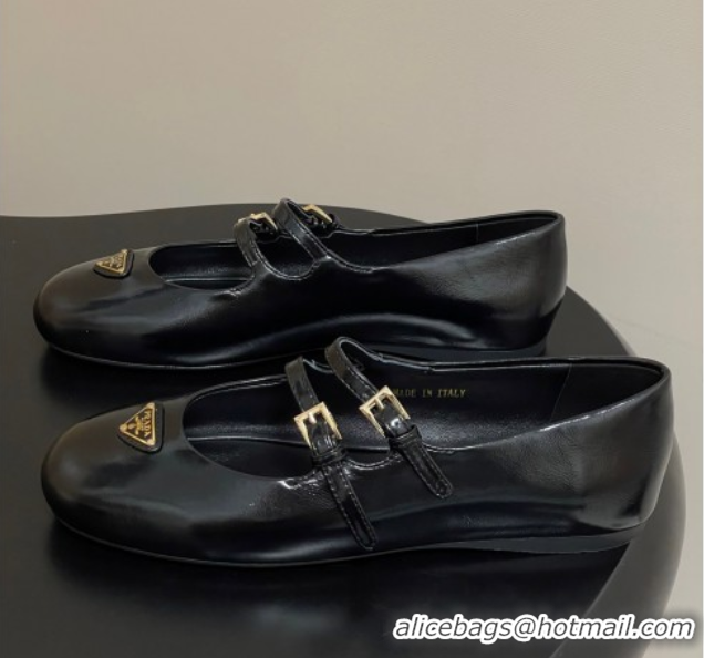 Grade Quality Prada Patent Leather ballerinas flat with Double Buckle Black 2025 1F794N 1027101