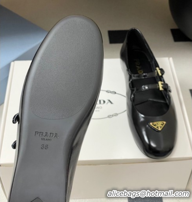 Grade Quality Prada Patent Leather ballerinas flat with Double Buckle Black 2025 1F794N 1027101