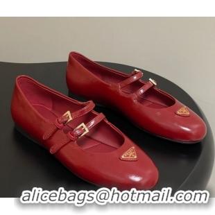 Best Grade Prada Patent Leather ballerinas flat with Double Buckle Red 2025 1F794N 1027102
