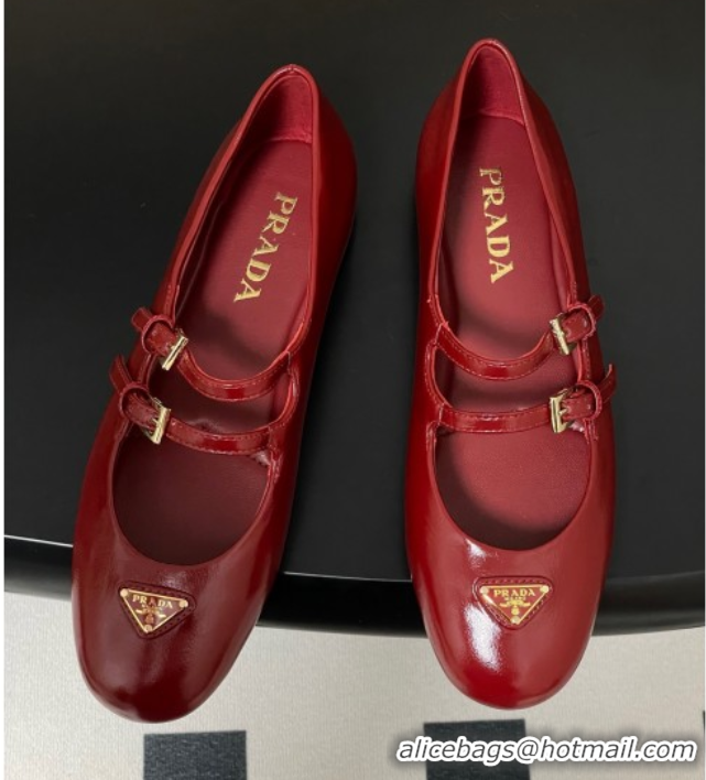 Best Grade Prada Patent Leather ballerinas flat with Double Buckle Red 2025 1F794N 1027102