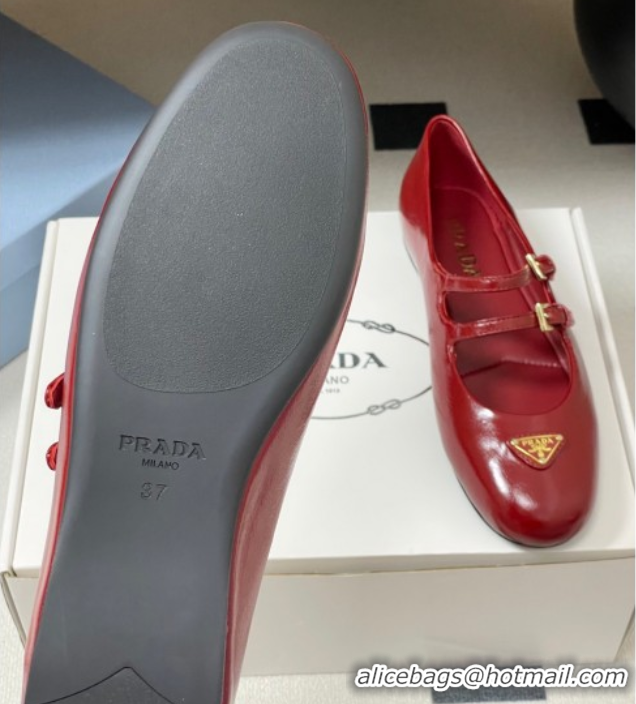 Best Grade Prada Patent Leather ballerinas flat with Double Buckle Red 2025 1F794N 1027102