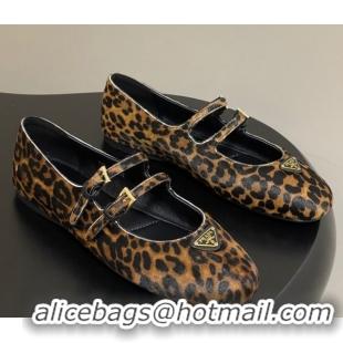 Low Price Prada Leopard Print Mohair ballerinas flat with Double Buckle 2025 1F794N 1027103