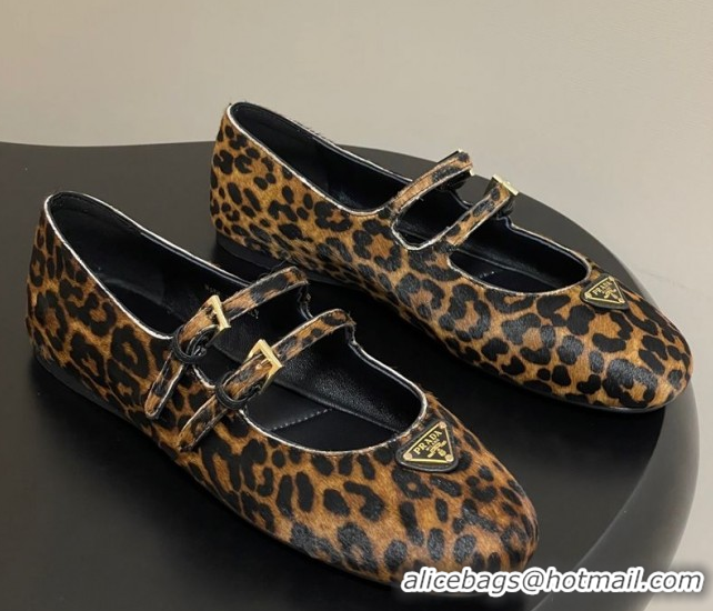 Low Price Prada Leopard Print Mohair ballerinas flat with Double Buckle 2025 1F794N 1027103