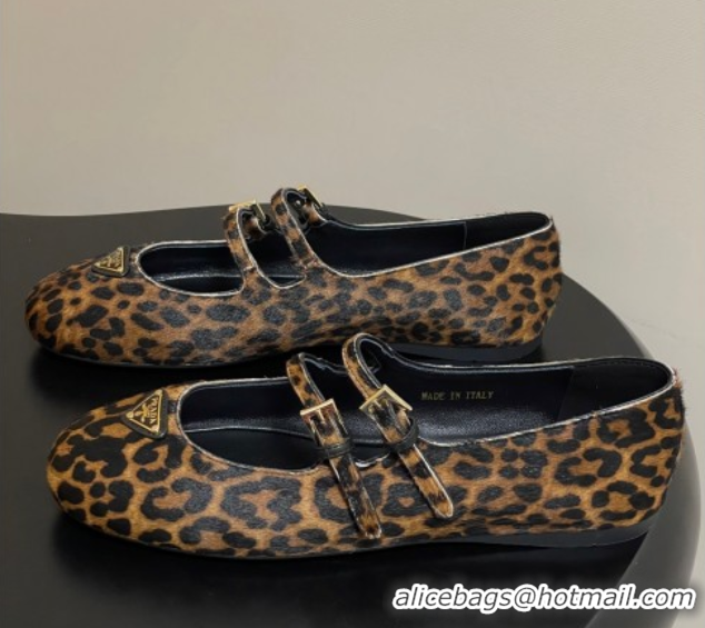 Low Price Prada Leopard Print Mohair ballerinas flat with Double Buckle 2025 1F794N 1027103