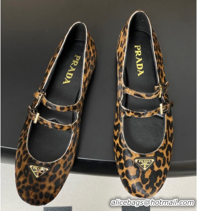 Low Price Prada Leopard Print Mohair ballerinas flat with Double Buckle 2025 1F794N 1027103