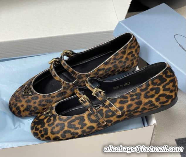 Low Price Prada Leopard Print Mohair ballerinas flat with Double Buckle 2025 1F794N 1027103