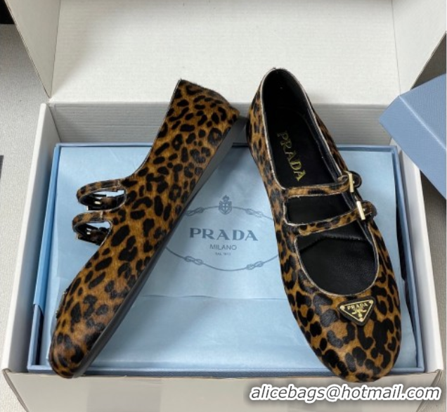 Low Price Prada Leopard Print Mohair ballerinas flat with Double Buckle 2025 1F794N 1027103