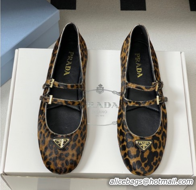 Low Price Prada Leopard Print Mohair ballerinas flat with Double Buckle 2025 1F794N 1027103