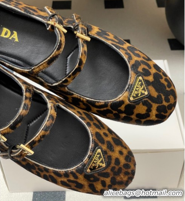 Low Price Prada Leopard Print Mohair ballerinas flat with Double Buckle 2025 1F794N 1027103