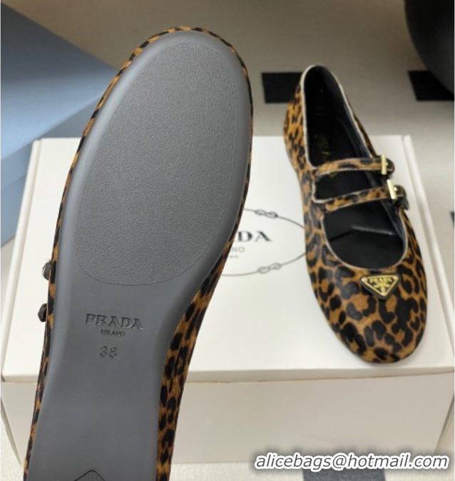 Low Price Prada Leopard Print Mohair ballerinas flat with Double Buckle 2025 1F794N 1027103