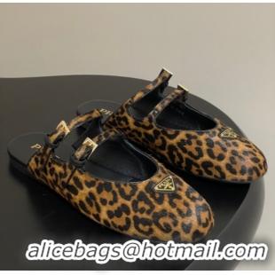 Luxurious Prada Leopard Print Mohair Mules flat with Double Buckle 2025 1F794N 1027104