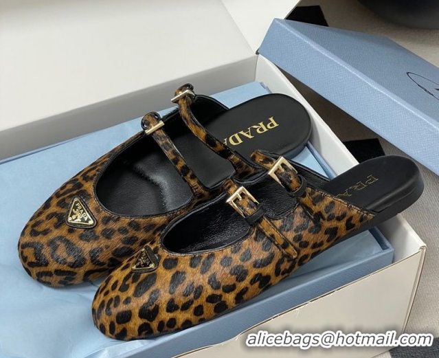 Luxurious Prada Leopard Print Mohair Mules flat with Double Buckle 2025 1F794N 1027104