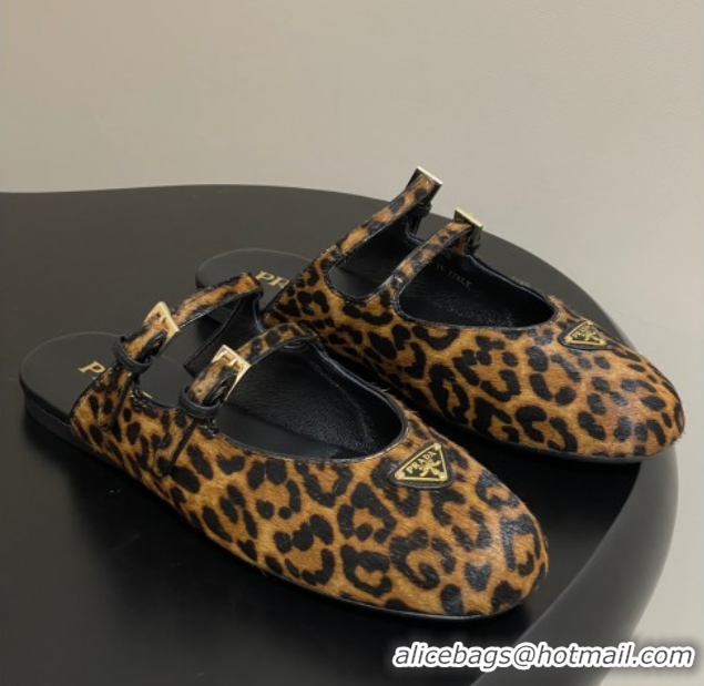 Luxurious Prada Leopard Print Mohair Mules flat with Double Buckle 2025 1F794N 1027104
