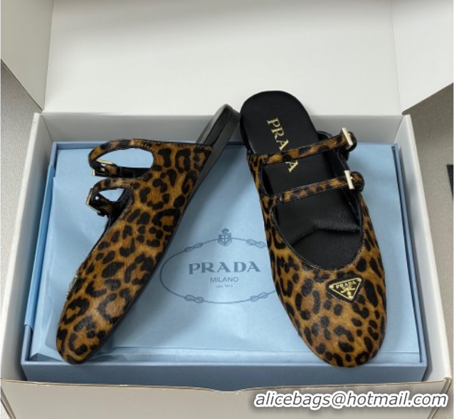 Luxurious Prada Leopard Print Mohair Mules flat with Double Buckle 2025 1F794N 1027104