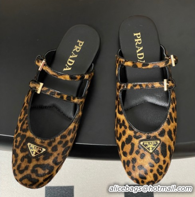 Luxurious Prada Leopard Print Mohair Mules flat with Double Buckle 2025 1F794N 1027104