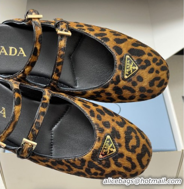Luxurious Prada Leopard Print Mohair Mules flat with Double Buckle 2025 1F794N 1027104