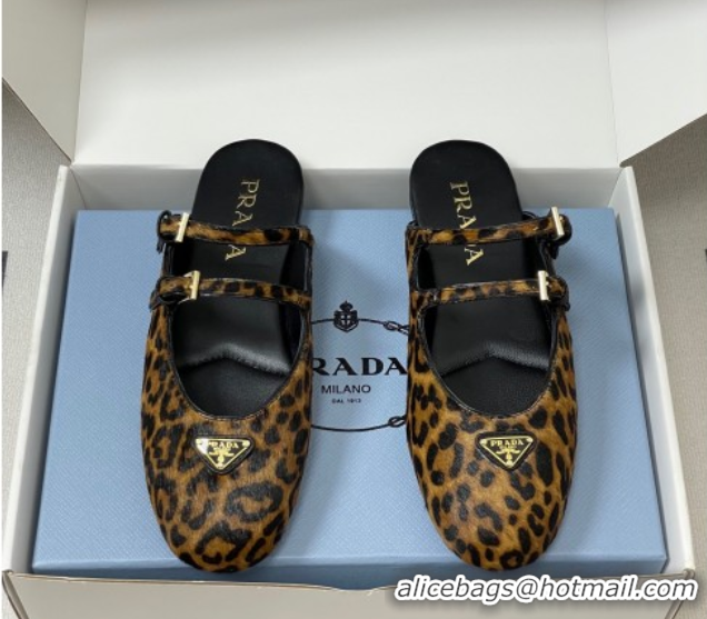 Luxurious Prada Leopard Print Mohair Mules flat with Double Buckle 2025 1F794N 1027104