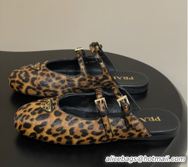Luxurious Prada Leopard Print Mohair Mules flat with Double Buckle 2025 1F794N 1027104