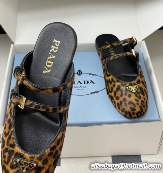 Luxurious Prada Leopard Print Mohair Mules flat with Double Buckle 2025 1F794N 1027104