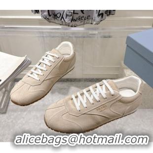 Duplicate Prada Suede Sneakers Pumice Stone Beige 2025 1E152O 1027110
