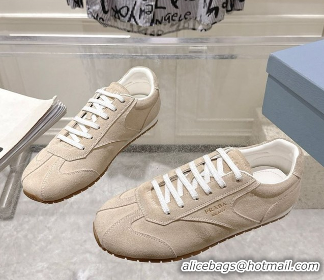 Duplicate Prada Suede Sneakers Pumice Stone Beige 2025 1E152O 1027110