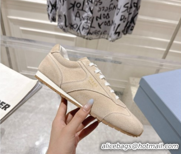 Duplicate Prada Suede Sneakers Pumice Stone Beige 2025 1E152O 1027110