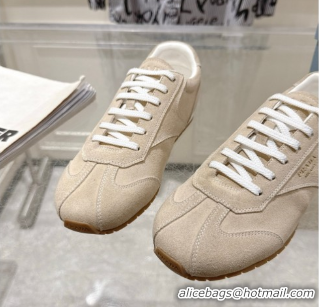Duplicate Prada Suede Sneakers Pumice Stone Beige 2025 1E152O 1027110