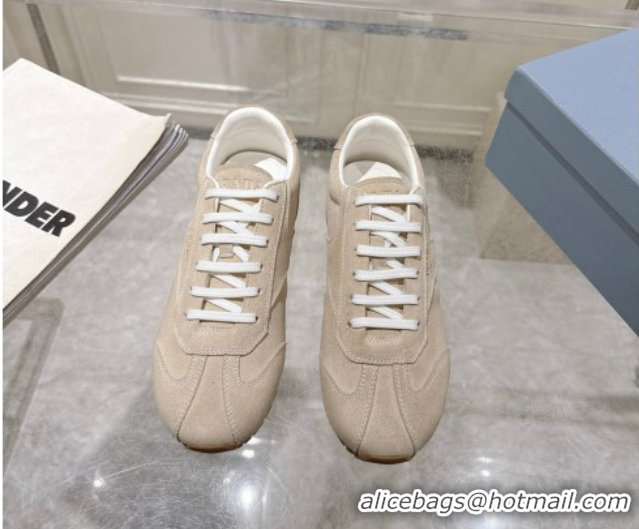 Duplicate Prada Suede Sneakers Pumice Stone Beige 2025 1E152O 1027110
