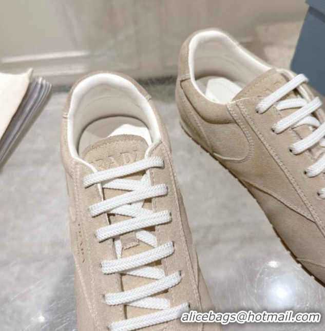 Duplicate Prada Suede Sneakers Pumice Stone Beige 2025 1E152O 1027110