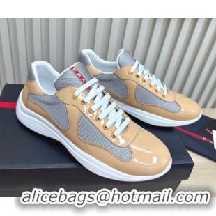 Charming Prada Men's America's Cup Bike Patent Leather and Fabric Sneakers Nude 3E6420 1027113