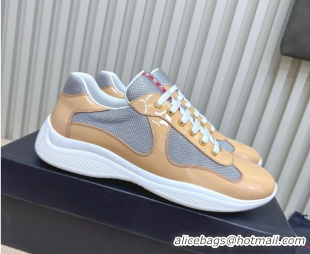 Charming Prada Men's America's Cup Bike Patent Leather and Fabric Sneakers Nude 3E6420 1027113