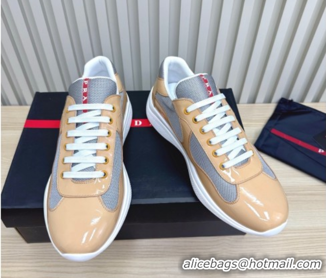 Charming Prada Men's America's Cup Bike Patent Leather and Fabric Sneakers Nude 3E6420 1027113