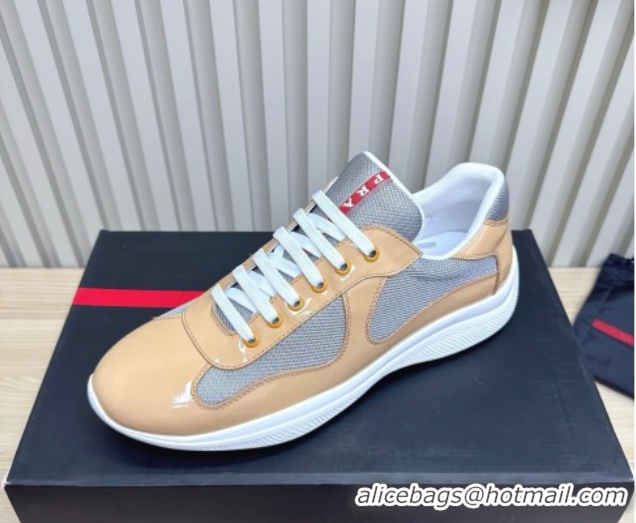 Charming Prada Men's America's Cup Bike Patent Leather and Fabric Sneakers Nude 3E6420 1027113